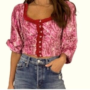 Free People Dare Me Velvet Print Blouse in Retro Combo in various NWT